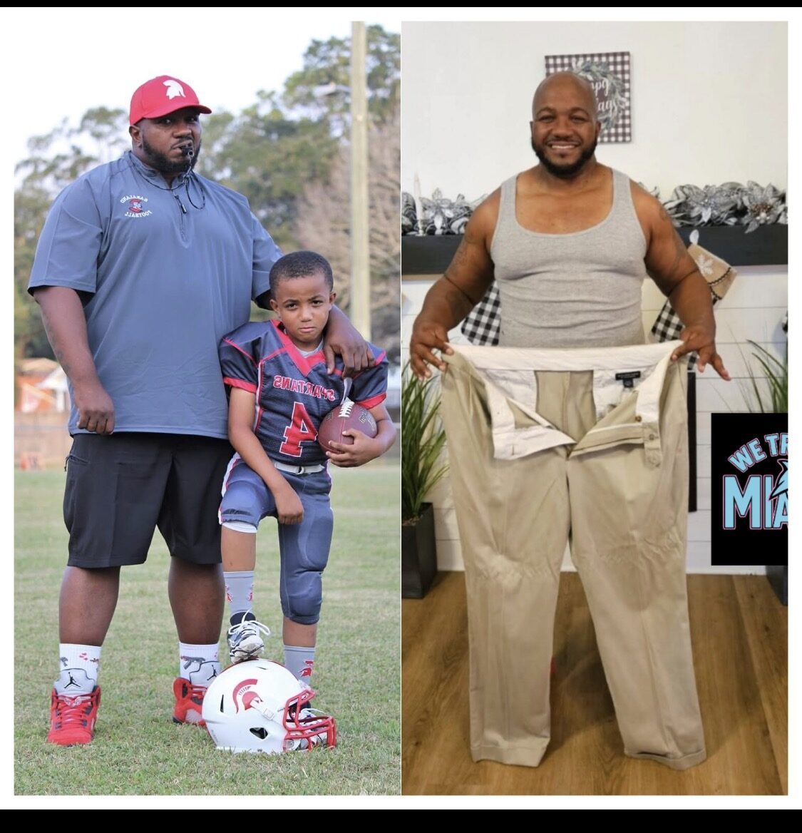 Side-by-side client photos showing significant weight-loss progress.